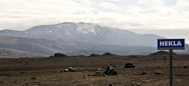 赫克拉火山水平旅行交通标志沙漠地平线天空全景路标背景图片