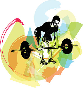 在健身房用杠铃进行举重锻炼腹肌二头肌健身肌肉哑铃训练运动饮食娱乐竞技图片