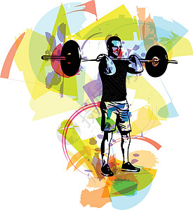 在健身房用杠铃进行举重锻炼健身重量腹肌健美男人娱乐交叉运动员饮食活动图片