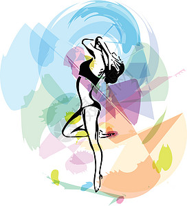 抽象瑜伽素描女人它制作图案女士青年专注身体草图插图力量平衡活力冥想图片