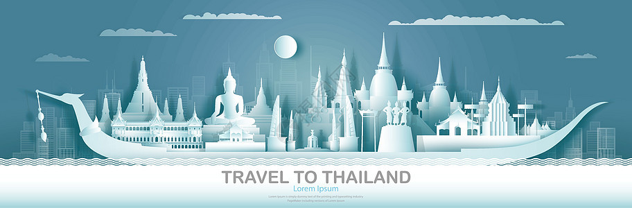 旅行泰国顶面世界著名宫殿和城堡建筑学首都墙纸广告文化纸艺纪念碑庆典全景海报旅游图片