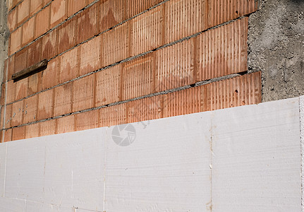 白色聚苯乙烯的红砖墙和绝缘活力房子建设保温墙体框架效率工地工艺屋苑图片