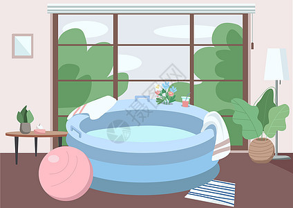 家庭平板彩色矢量插图中的充气浴缸背景图片