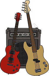 电吉他和梳子音乐助推器放大器功放国家乐队流行音乐细绳低音民间图片