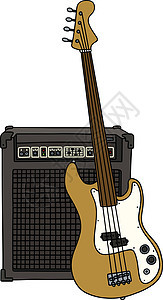 电无品贝斯吉他和梳子扬声器细绳流行音乐音乐盒子卡通片蓝调黑色放大器乐器图片
