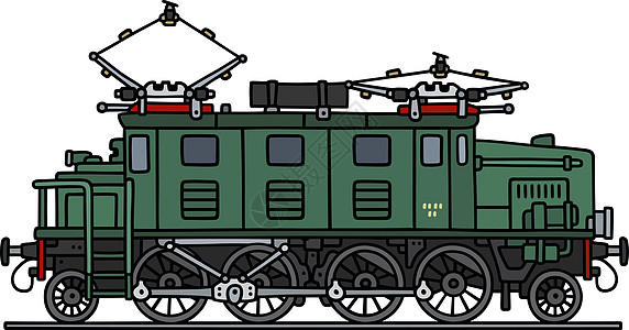旧绿色电动火车头车辆铁路机器卡通片黑色机车运输图片