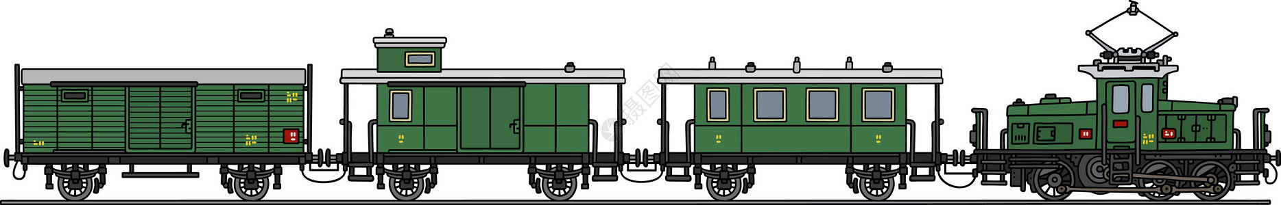 老绿色电车铁路拖拉机加载邮政机车运输材料教练货物黑色图片