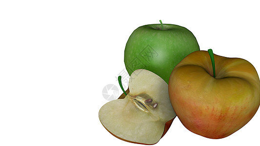 在白色背景中孤立的红苹果和绿苹果小吃苹果片水果饮食营养食物茶点叶子图片