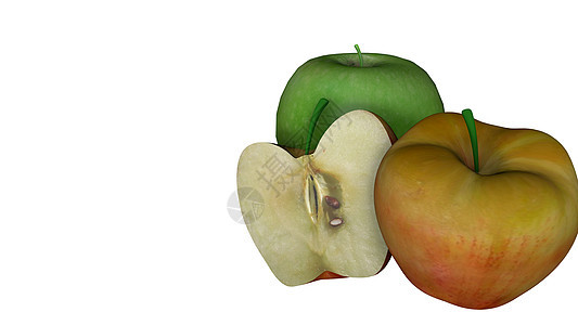 在白色背景中孤立的红苹果和绿苹果小吃饮食叶子营养茶点食物苹果片水果图片