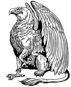 坐着的格里芬侧视图传奇鹰头动物神话狮子翅膀生物黑与白怪物狮鹫图片