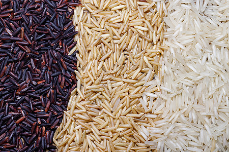 黑野大米 棕野大米和白茉莉水稻平底铺设主食木头谷物粮食种子盘子纤维食物营养茉莉花图片