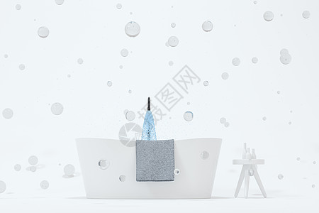 卡通浴缸与白色 background3d 渲染卫生间卫生龙头插图优雅毛巾住宅卡通片草图浴室图片