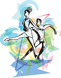 抽象夫妇跳舞芭蕾它制作图案热情草图飞跃女性锻炼脚尖插图成人运动娱乐图片