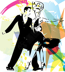 拉丁舞伴艺术家绘画现代舞探戈运动演员夫妻热情舞厅姿势图片