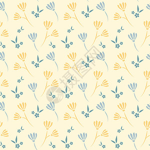 无缝花纹设计风格装饰墙纸黄色蓝色叶子装饰品植物打印织物图片