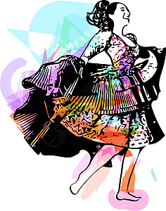 女人跳舞的插图裙子舞蹈家旗帜涂鸦音乐绘画传统舞蹈女士艺术图片