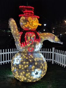 圣诞雪人大户外灯光照亮雪人季节装饰品乐趣辉光展示图片