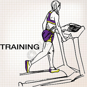 运动女子在体育课步行跑步机上的插图成人重量运动装绘画有氧运动身体女士护理运动员健身房图片
