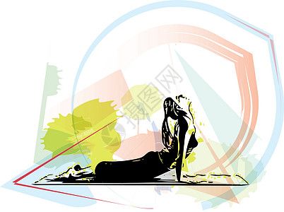 沉思的女孩瑜伽女人它制作图案训练专注平衡插图力量健身房闲暇身体成人冥想插画