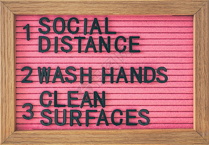 19 社交距离 手部卫生 表面消毒的预防标志 自我隔离并留在家中保持社交距离 勤洗手 清洁表面图片