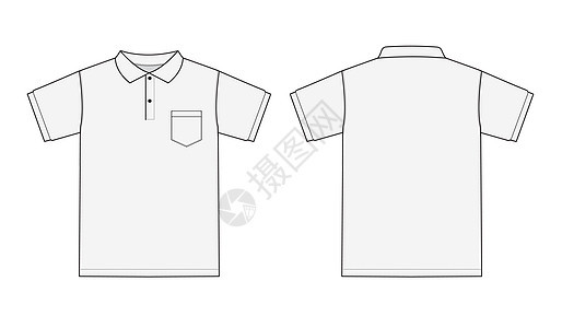 Polo 衫短袖的矢量模板插图袖子衣服口袋衬衫黑色衣领白色球座平纹球衣背景图片