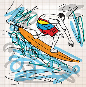 冲浪素描它制作图案笔记本记事本行动天气平方冲浪者男性运动员草图正方形图片