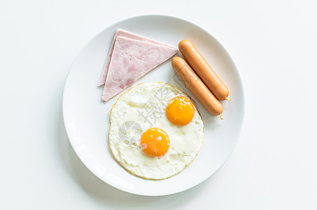 双蛋午餐白色早餐火腿油炸营养盘子食物香肠图片