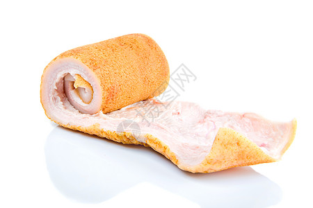 猪肚子是白种背景的美食厨房牛扒摄影鱼片熏肉作品食物营养皮肤图片