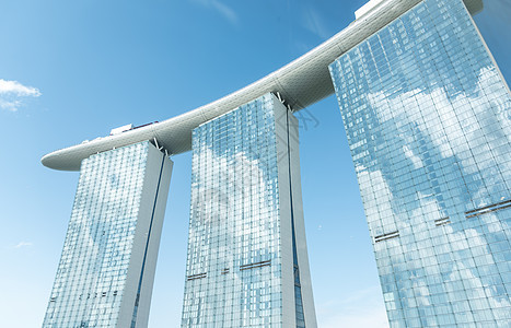 Marina Bay 新加坡 早晨有蓝天背景a商业码头酒店蓝色反射旅游天际天空城市场景背景图片