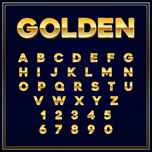 字母字体 带数字的金色字母 矢量 Eps10图片