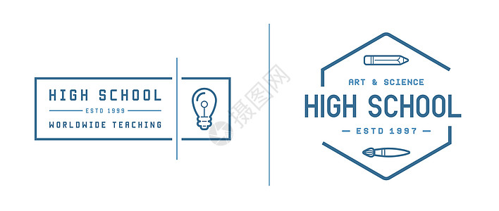 可以使用矢量学校或大学标识元素集打印教学潮人正方形蓝色中心教育刷子网络母校图片