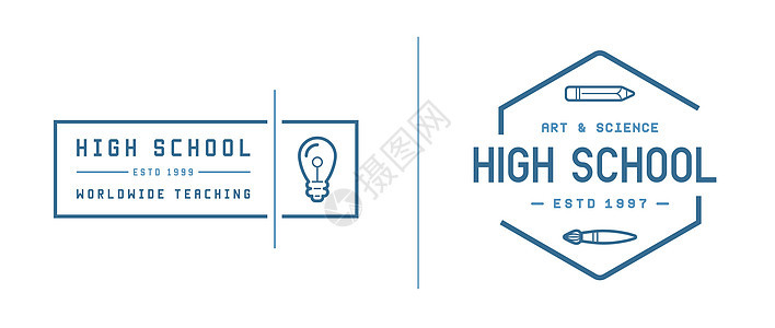 可以使用矢量学校或大学标识元素集打印教学潮人正方形蓝色中心教育刷子网络母校图片