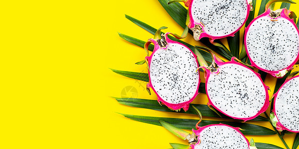 热带棕榈叶上的或picahaya菠萝叶子种子营养维生素食物柠檬饮食水果情调图片