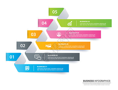 带有 5 个数据模板的水平纸质索引中的信息图表选项卡菜单传单报告折纸广告推介会网站横幅小册子酒吧图片