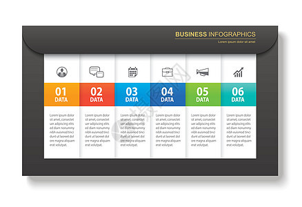 带有 6 个数据模板的纸质索引中的信息图表选项卡 矢量 il数字水平菜单按钮推介会传单日程折纸标签插图背景图片