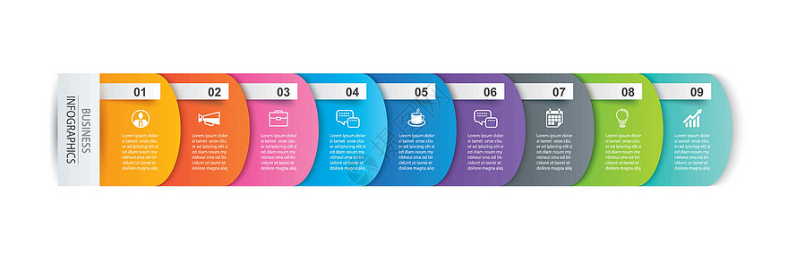 带有 9 个数据模板的信息图表标签纸索引 矢量点检折纸插图广告酒吧网站日程报告传单商业菜单图片