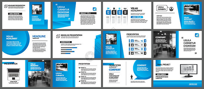 演示文稿和幻灯片布局模板 设计蓝色渐变 i文件夹文档界面折纸项目用户坡度报告信息营销图片