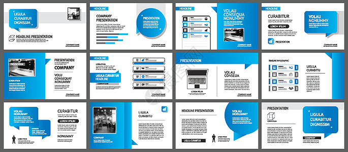 演示文稿和幻灯片布局模板 设计蓝色渐变 i用户文件夹目录坡度折纸圆圈嘲笑图表网络信息图片