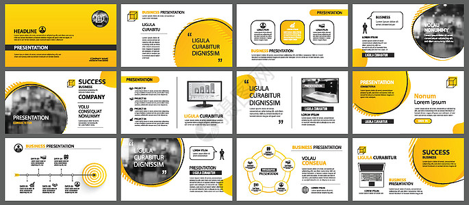 演示文稿和幻灯片布局背景 设计黄色和 ora杂志嘲笑工作文档图表项目商业产品报告文件夹图片