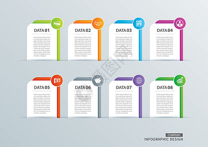 带有 8 个数据模板的信息图表标签纸索引 矢量点检图片