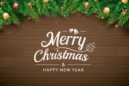 棕色木制背景上有冷杉枝条的圣诞贺卡针叶横幅云杉框架松树问候语桌子装饰风格针叶树图片