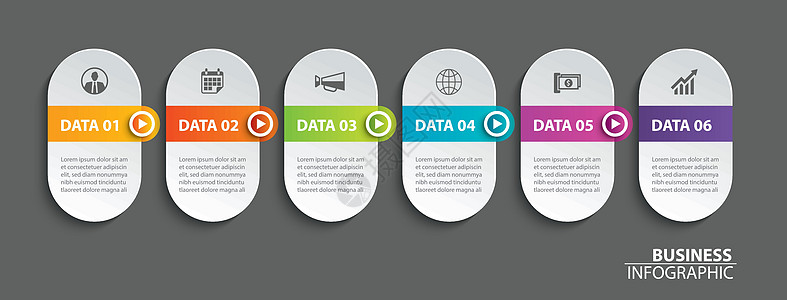带有 6 个数据水平模板的椭圆形信息图表时间线纸图片
