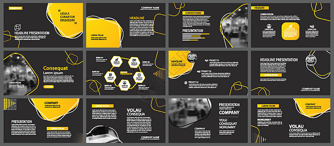 演示文稿和幻灯片布局背景 设计黄色和黑色目录力量网络项目文件夹文档小册子信息用户杂志背景图片