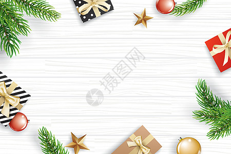 白色木制 backgr 上带有文本复制空间的圣诞框架卡片云杉桌子问候语松树边界木头针叶树针叶横幅图片