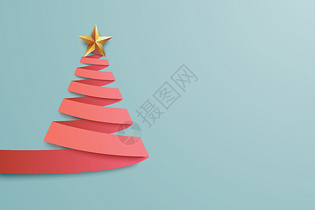 圣诞树纸艺贺卡设计 圣诞节抽象 ri丝带派对卡片邀请函墙纸海报装饰品插图艺术折纸图片