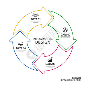 业务细线圆圈箭头信息图表模板与 4 da图片