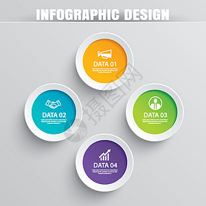 带有 4 个数据模板的信息图表圆纸 矢量怡乐思数字按钮项目圆圈标签成功广告战略网络进步图片