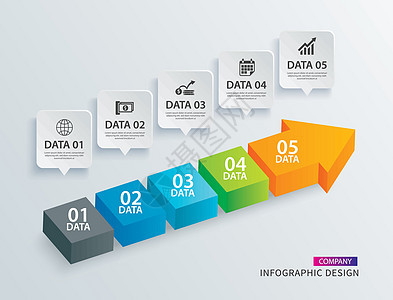 带有 5 个数据模板的信息图表箭头时间线步骤 矢量P图片