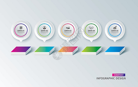 带有 5 个数据模板的信息图表框方纸 矢量错觉盒子艺术白色正方形插图网站推介会框架标签横幅图片