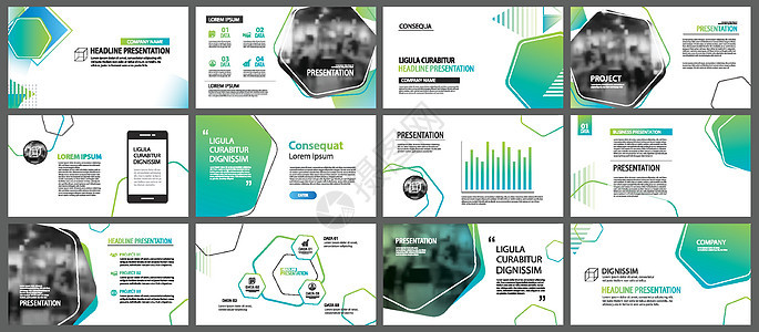 绿色几何幻灯片演示文稿模板和信息图表 b界面商业杂志年度公司广告营销报告坡度横幅图片